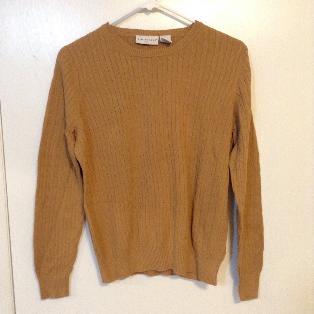KIM ROGERS PL GOLD CABLE KNIT LONG SLEEVE SWEATER